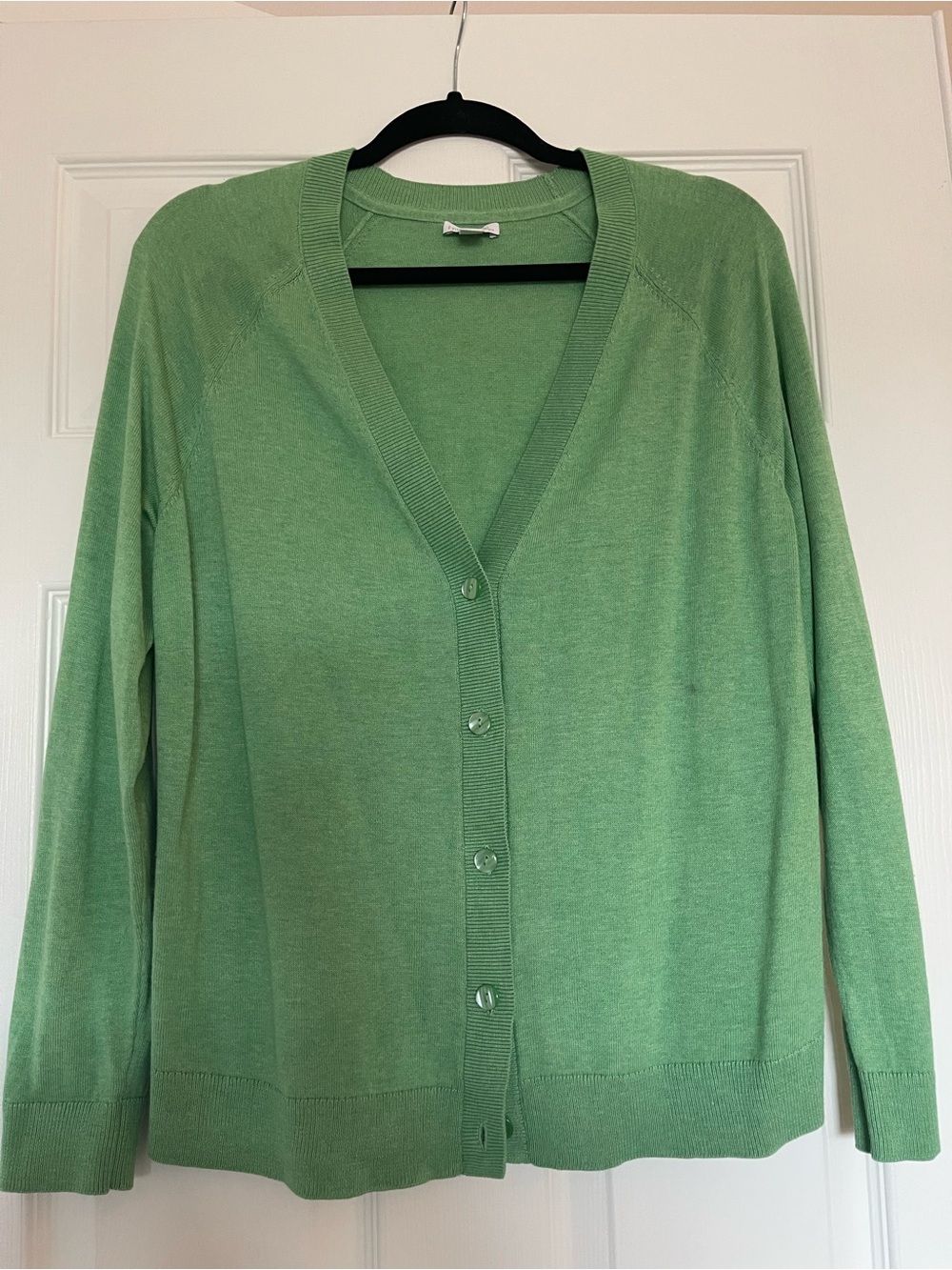 J Jill Green Button Down Ogranic Cotton Blend Knit Sweater Cardigan size L